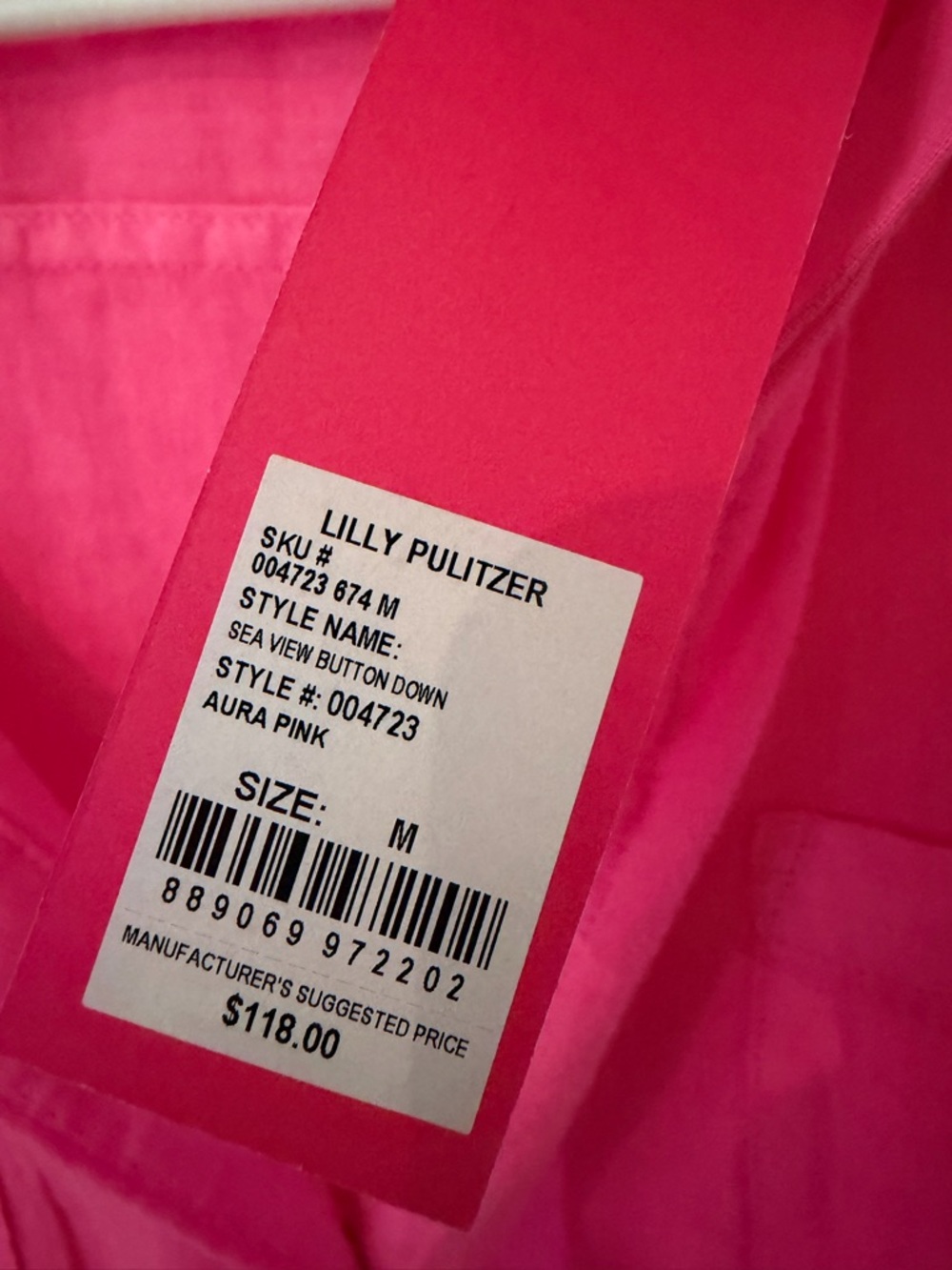 NWT~ Lilly Pulitzer Vibrant Hot Pink Linen Button-Down Shirt, Size Medium - Picture 4 of 5